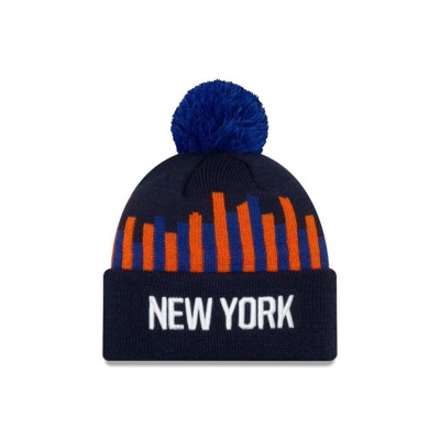 Blue New York Knicks Hat - New Era NBA 2019 NBA Authentics City Series Pom Knit Beanie USA3628140